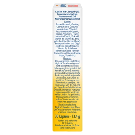 Illustration of the product packaging Doppelherz aktiv Coenzym Q10 + Curcuma  side view right